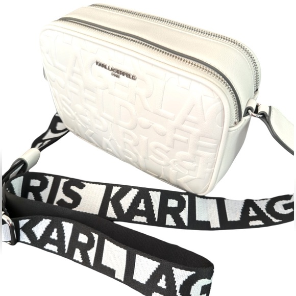 Karl Lagerfeld Paris NWT White Faux Leather Quilted Design Logo Crossbody (P045) - Picture 10 of 16